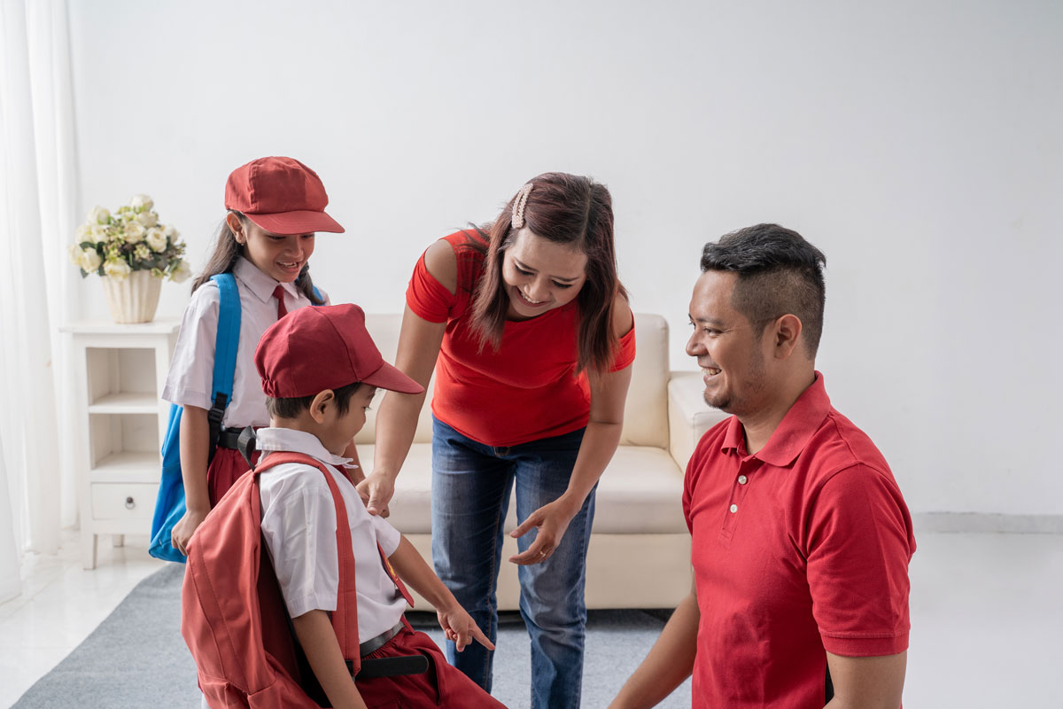 a family getting ready for school